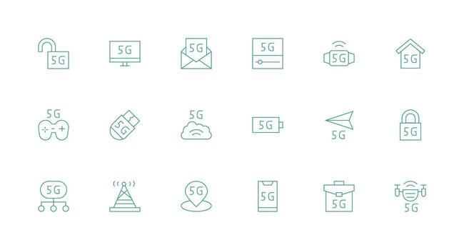 5G Icon Set with 18 Minimal Line Graphics UI-Ready Icon Collection vector