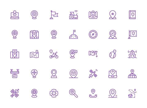 Gps Icon Set with 35 Regular Clean Line Graphics Professional Icon Set vector