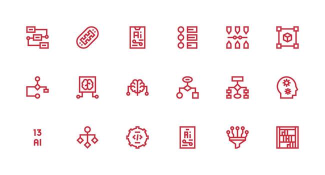 Strong Stroke Line Icons from Algorithm Set with 18 Vectors Complete Icon Set for Mobile Apps