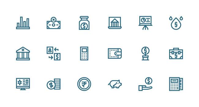 18 Strong Stroke Line Style Icons from Finance Collection Minimal Icon Set for Interface Projects vector