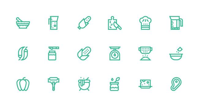 ingrediente diseño íconos presentando 18 en fuerte carrera línea estilo icono conjunto para web vector