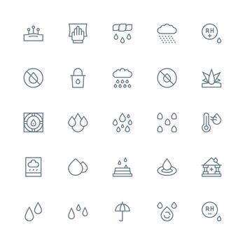 25 Icons for Moisture in Medium Stroke Outline Format Responsive Icon Set for Flexible Layouts vector