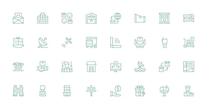 recepción icono conjunto con 32 Delgado línea gráficos plano icono conjunto vector