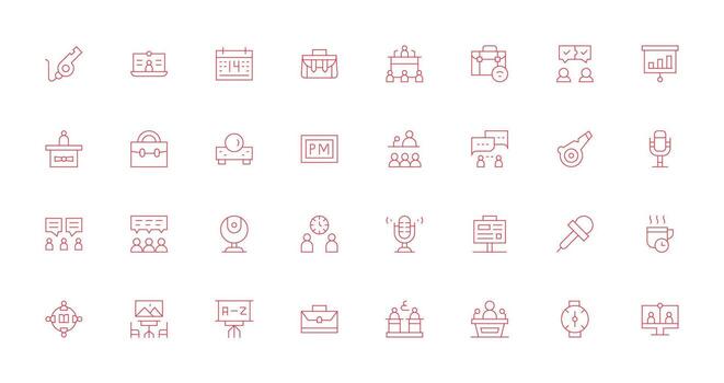 Meeting Design Icons featuring 32 in Thin Line Style Neatly Designed Icons for Web Platforms vector