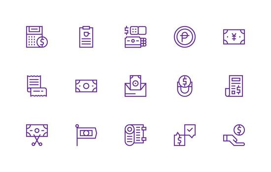 15 Icons for Bill in Regular Line Format Icon Set for Web vector