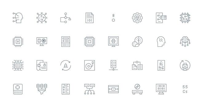32 Thin Line Style Icons from Data Processing Collection Display Icon Pack vector