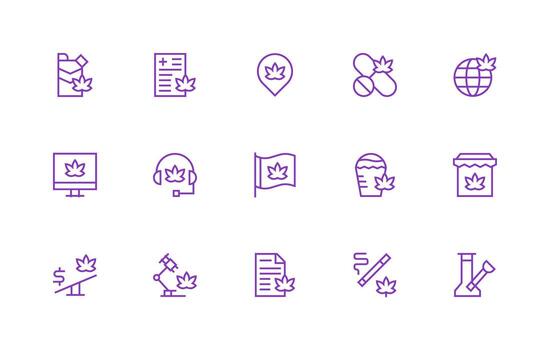 15 Icons for Marijuana in Regular Line Format Flat Icon Set vector