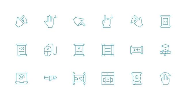 Desplazarse icono colección con 18 mínimo línea diseños de uso múltiple icono diseño paquete vector