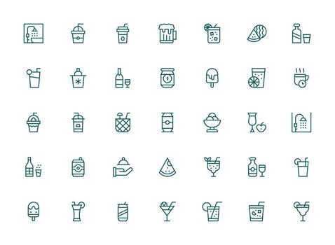 35 Regular Clean Line Vectors for Refreshment Theme Digital Product Icons for Fast Delivery
