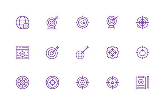 objetivo visual paquete conteniendo 15 regular línea íconos aplicación icono paquete vector