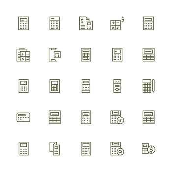 Calculator Icon Collection with 25 Medium Stroke Outline Designs Minimal Icon Set for Interface Projects vector