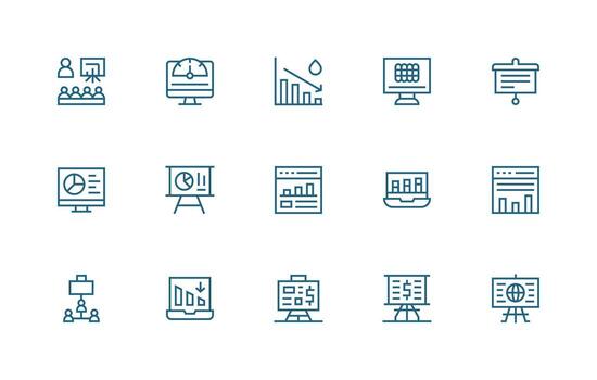 cartas presentando 15 íconos en regular línea diseño rápido acceso íconos para ui desarrollo vector