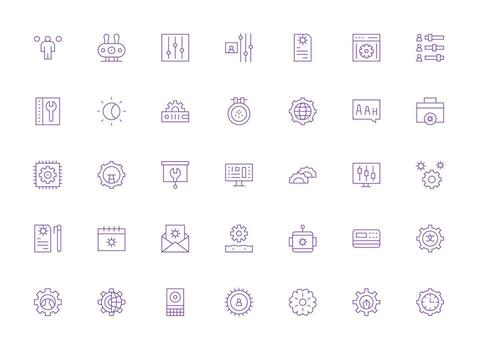 35 Icons for Settings in Light Line Format Icon Set for Projects vector