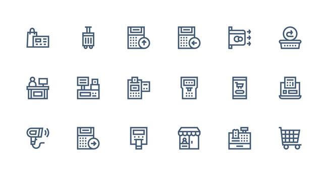 Checkout Set with 18 Strong Stroke Line Icons Display Icon Pack vector