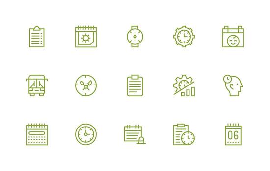 calendario icono conjunto con 15 regular línea gráficos usuario interfaz íconos para digital productos vector