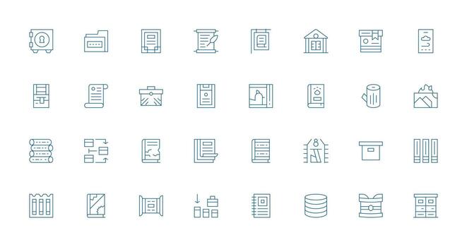 32 Icons for Archive in Thin Line Format Digital Icon Collection vector