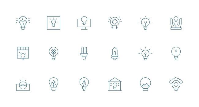 Lightbulb Visual Pack containing 18 Minimal Line Icons Fully Editable Icon Set for Web vector