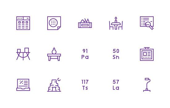 mesa diseño íconos presentando 15 en regular línea estilo mínimo icono paquete vector