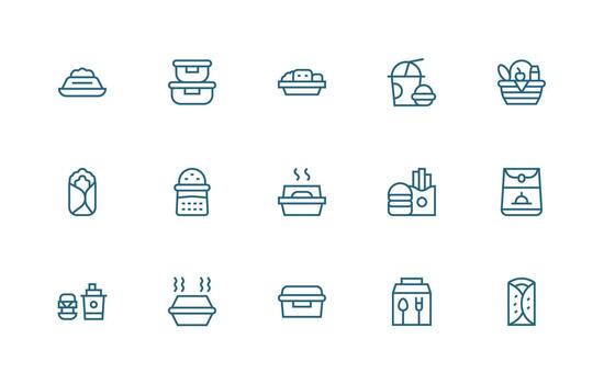 15 Icons for Lunchbox in Regular Line Format General Use Icon Pack vector