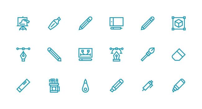 Drawing Tool Visual Pack containing 18 Strong Stroke Line Icons Simple Icons for Interface and Wireframes vector