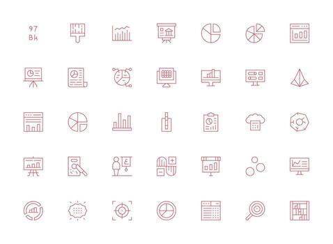 35 íconos para datos visualización en ligero línea formato completamente editable icono conjunto para web vector