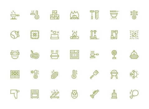 Heat Icon Set with 35 Regular Clean Line Graphics Scalable Icons for Cross-Platform Interfaces vector