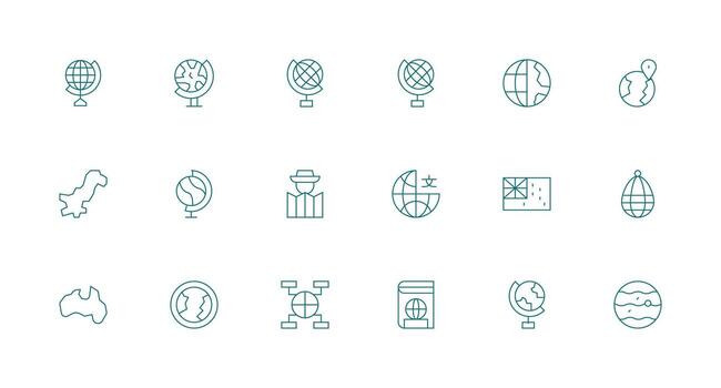 18 World Map Icons in Minimal Line Aesthetic Icon Pack for UI vector