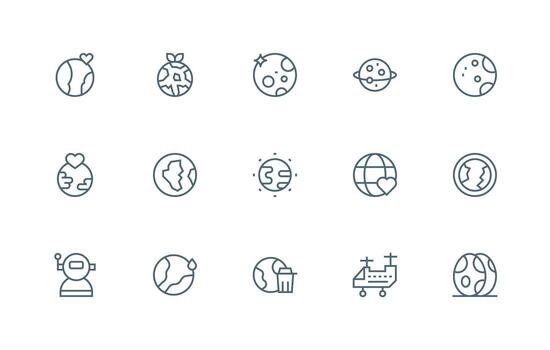 15 Regular Line Designs for Planet Icons Customizable Icon Series for Mobile Screens vector