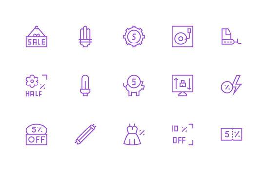 Saving Icon Collection with 15 Regular Line Designs All Device Compatible Icon Set vector