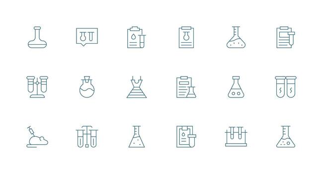 18 íconos para experimentación en mínimo línea formato esencial icono conjunto para equipos vector