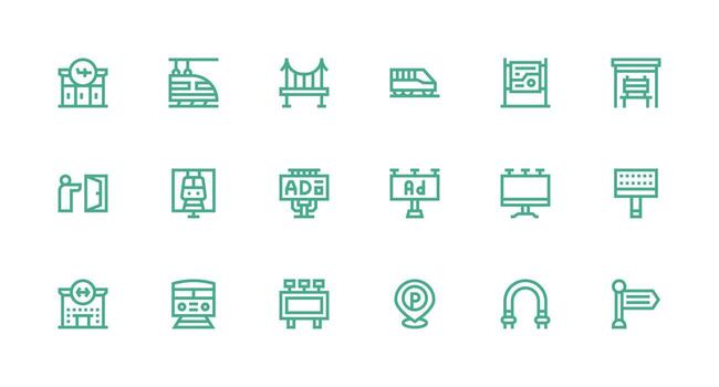 18 Icons for Transit in Strong Stroke Line Format Icon Set for Projects vector