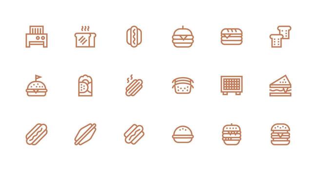 18 Strong Stroke Line Style Icons from Sandwich Collection Core Icon Collection for Daily Tasks vector