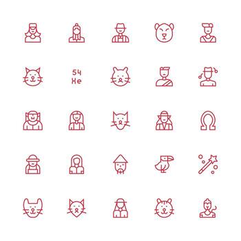 Character Icon Collection with 25 Medium Stroke Outline Designs Neatly Designed Icons for Web Platforms vector