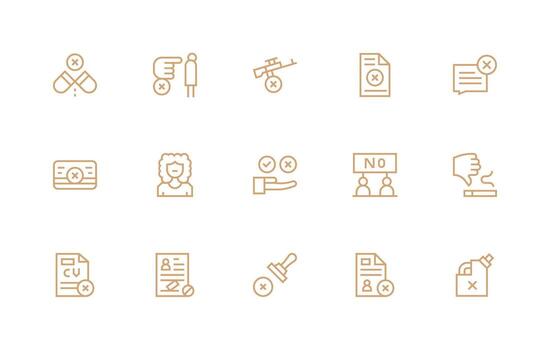 Refusal Set with 15 Regular Line Icons All-Purpose Icon Design Pack vector