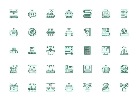 Automated Visual Pack containing 35 Regular Clean Line Icons Modern Icon Set vector