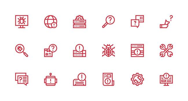Troubleshooting Set with 18 Strong Stroke Line Icons Icons Built for Visual Consistency Pack vector
