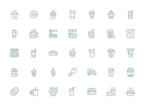 Fast Food Design Icons featuring 35 in Light Line Style Well-Structured Icons for Creative Use vector
