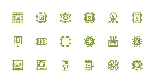 18 Strong Stroke Line Style Icons from Microchip Collection General Use Icon Pack vector