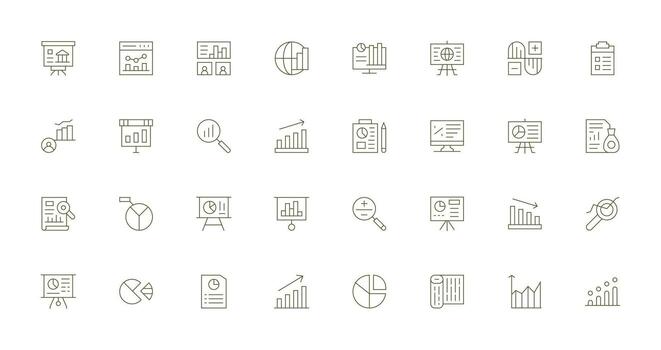 Delgado línea íconos desde Estadísticas conjunto con 32 vectores simplificado icono paquete para visual herramientas
