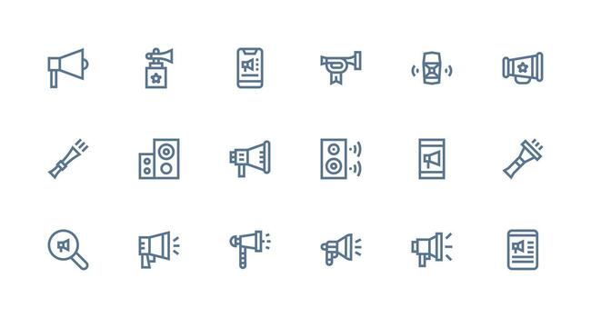 altoparlante conjunto con 18 fuerte carrera línea íconos de múltiples fines icono paquete para plantillas vector
