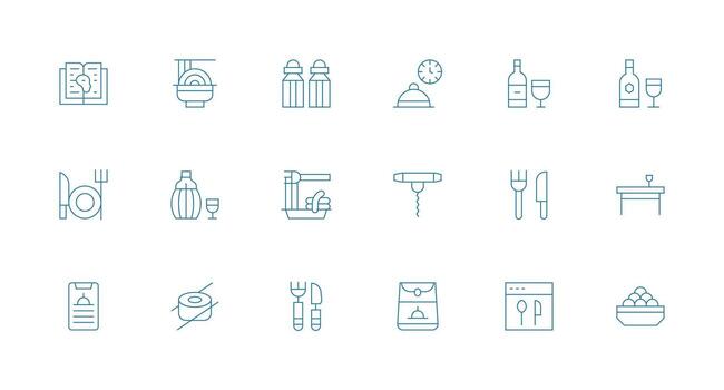 Dining Icon Set with 18 Minimal Line Graphics All Device Compatible Icon Set vector