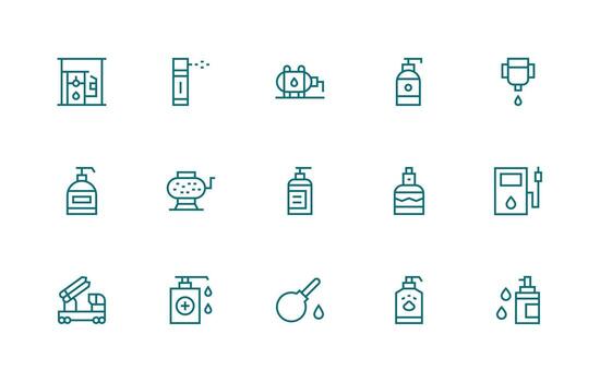 Pump Design Icons featuring 15 in Regular Line Style Basic Icon Series vector