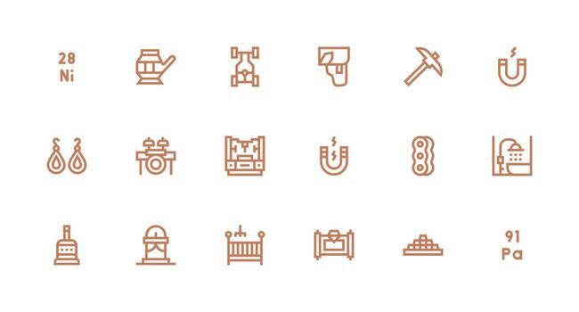 Metal Icon Set with 18 Strong Stroke Line Graphics Complete Icon Bundle for Web Design vector