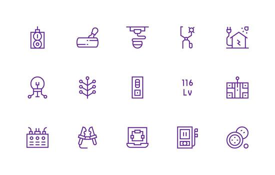 15 Regular Line Icons for Wiring Graphics Functional Icon Series vector