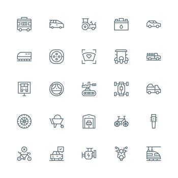 25 Medium Stroke Outline Vectors for Vehicle Theme Quick Access Icons for UI Development