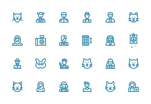 24 Thick Line Line Designs for Portrait Icons Simple Icons for Interface and Wireframes vector