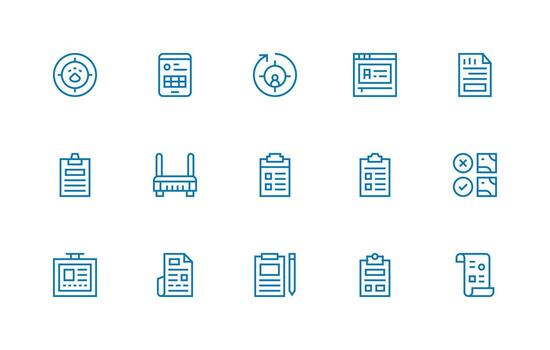 encuesta diseño íconos presentando 15 en regular línea estilo icono conjunto para proyectos vector