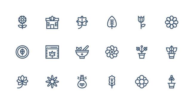 18 Strong Stroke Line Icons for Botanical Graphics Icon Set for Projects vector