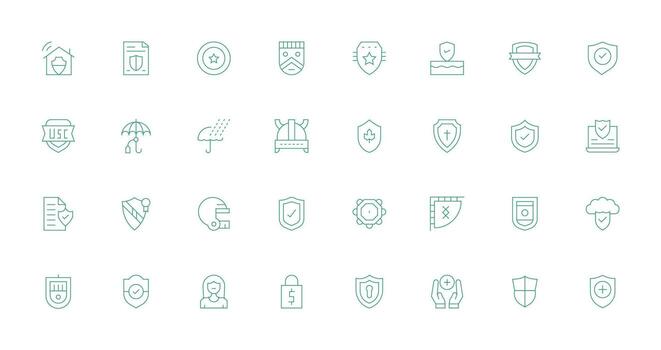 Shield Set with 32 Thin Line Icons Clean Icon Set Icon Pack for UI Projects vector