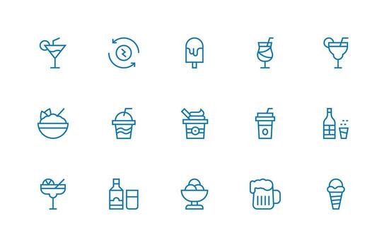 15 Icons for Refreshment in Regular Line Format UI Icon Set vector